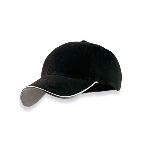 Atlantis Pilot Piping Sandwich Premium Brush Cotton 6 Panel Cap - Black - OS
