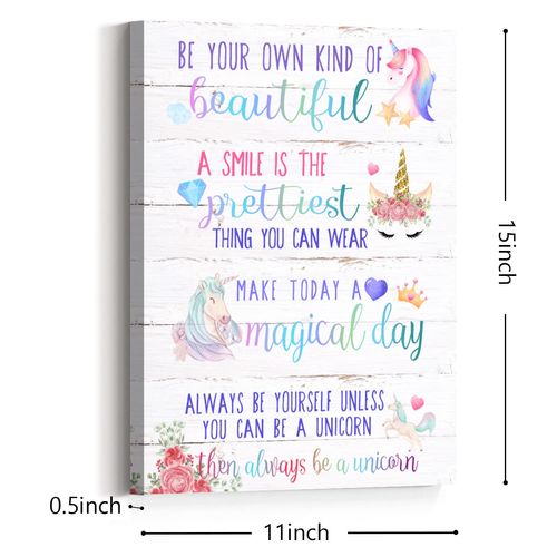 Be Your Own Kind of Beautiful Canvas Wall Art,Girl Affirmation Wall Decor,Inspirational Quote Canvas Framed Wall Art for Teen Girls Bedroom Nursery