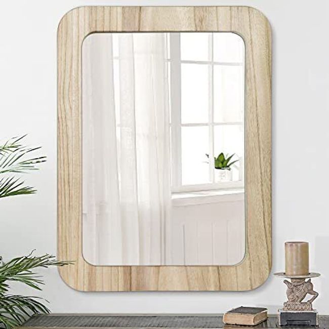 Wall Mirror For Bathroom Wood Framed Wall Mirror 16"x20" Rustic Rounded Rectangl