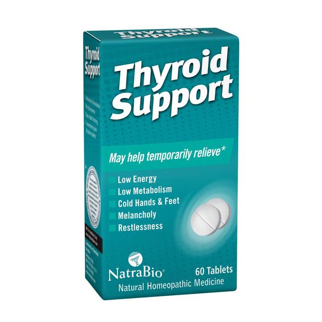 NatraBio Thyroid Support Homeopathic Tablets | May Temporarily Help Relieve Low Energy & Metabolism, Melancholy & Restlessness | Quick Dissolve | 60ct