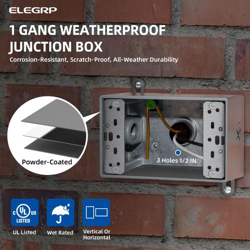 ELEGRP Outdoor GFCI Outlet Kit, with Weatherproof Cover and Box, 1 Gang, 20 Amp TRWR Self-Test GFI Receptacle, Horizontal Outdoor Cover, Extra Duty Metallic Electrical Outlet Box, UL Listed, 2 Pack