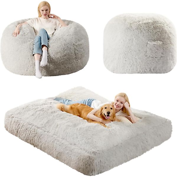 Large Bean Bag Chair Foam Filling Removable Sofa Bed for Teens Light Grey