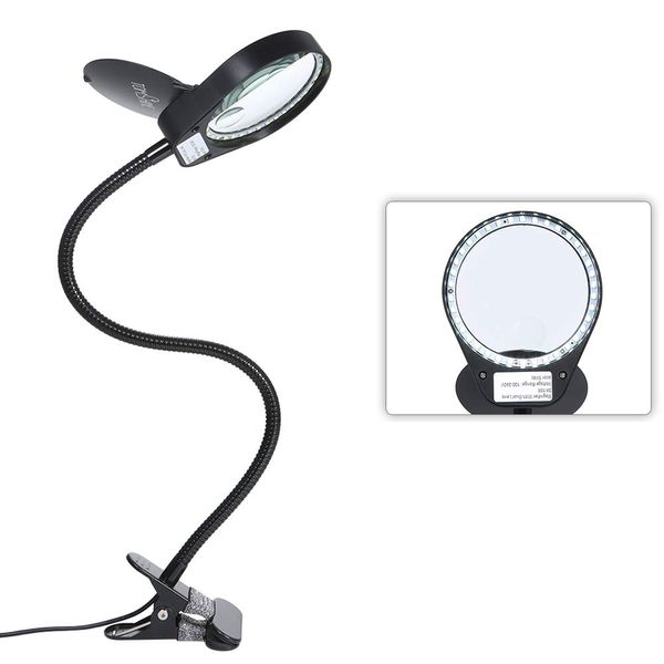 Tom-shine Magnifying Glass Lamp 3X 10X,Stepless Dimmable LED Magnifying Lamp with Dust Cover Metal Clamp,Adjustable LED Magnifier with Light and Stand for Crafts Reading Workbench Close Work