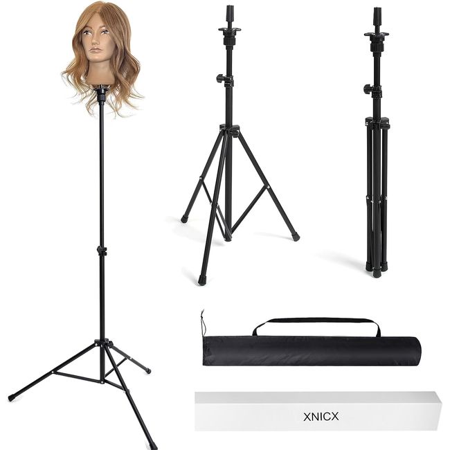 xnicx Perückenständer für Frisierköpfe,Beauty 90-137cm Perückenkopf Perückenständer übungskopf Friseur Halter,Wig Stand für Frisurenkopf, Segeltuchblockkopf Kopf mit übungskopf Ständer und Tragetasche