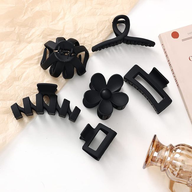 6Pcs Big Hair Claw Clips Nonslip Large Claw Clip for Women Thin Hair Cute Jaw Hair Clips for Women Hair Claws Barrettes Ponytail Holder Hair Accessories,Black