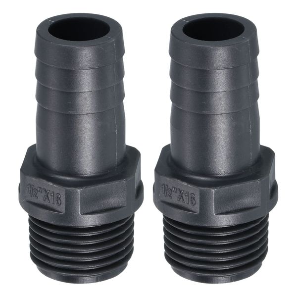 PATIKIL UPVC Barb Fitting Barb Pipe Fitting Hose Barb Fitting 2pcs 16mm Barb G1/2 Male Thread Pipe Connector Quick Fitting for Water Fuel Air Gray