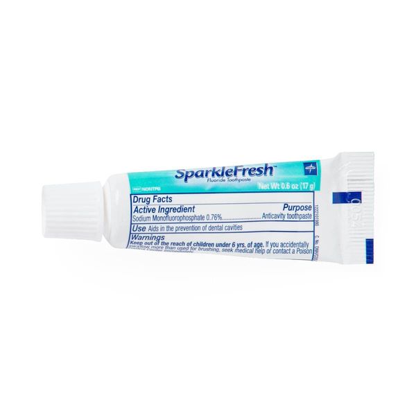 Medline SparkleFresh Toothpaste, Fresh Mint Flavor with Fluoride, 0.6 oz (Pack of 144)