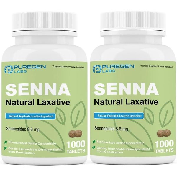Puregen Senna Natural Vegetable Laxative 1000 Tablets Constipation Relief 2Pk