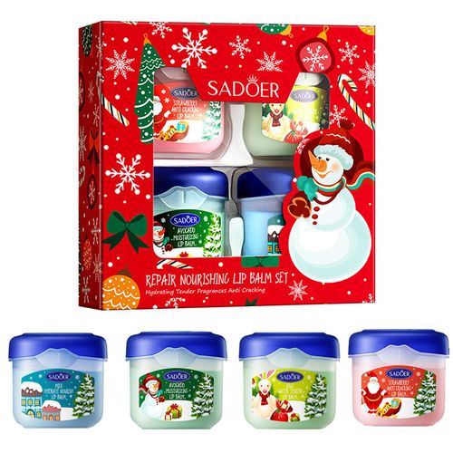 Lip Therapy 4 Pezzi, Balsamo per labbra di Natale, Balsamo Idratante per Labbra, Set Regalo di Balsamo per labbra di Natale, per la Cura Delle Labbra, Schiarire le Rughe