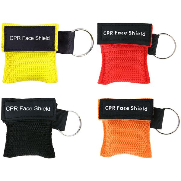 Pack of 4 Respiratory Mask, First Aid, Respirator Mask Key Ring, CPR Mask Face Shield, Resuscitator Cloth with Check Valve, Perfect Protection for Emergency