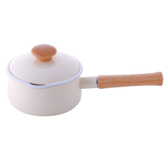 Fuji Hollow Milk Pan with Lid, 5.9 inches (15 cm), Direct Fire, Induction Compatible, Vanilla, Enameled