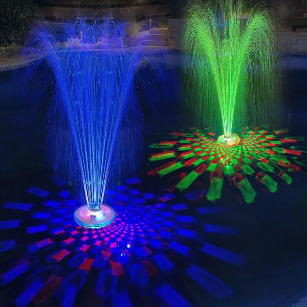 LanAqua Floating Pool Fountain with Underwater Light Show,Pool Water Fountain Rechargeable Battery Powered,2 Spray Modes Pool Fountain Pump,Pool Fountain for Inground Above Ground Pools-1PC