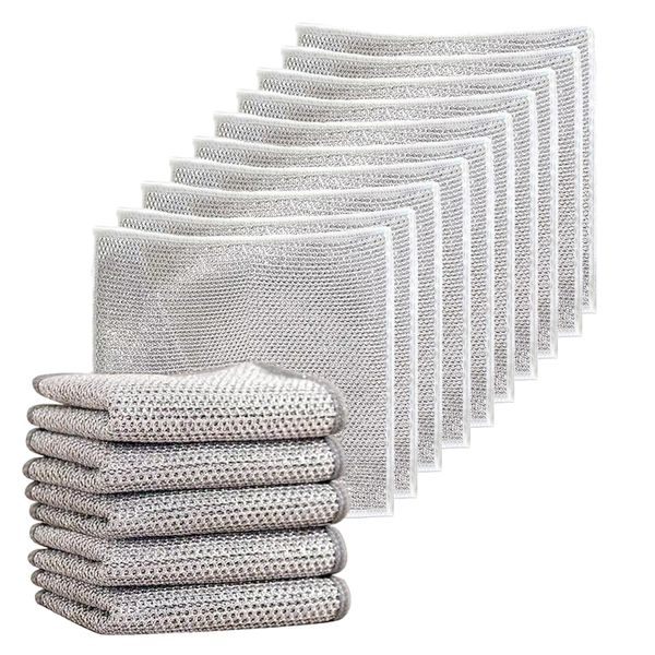 GALER 10PCS Multipurpose Wire Dishwashing Rags for Wet and Dry, Reusable Kitchen Cleaning Wire Dish Towels Dish Cloths, Lint Free Duster Cloth, Multifunctional Non-Scratch Wire Dishcloth for Kitchen