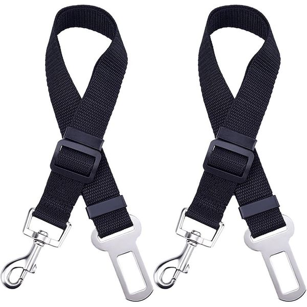 2 UR DOOR Premium Car Seat Belt for Dogs Cats Pets, Adjustable Leads Harness for Cars Vehicle with Polypropylene Strap, Zinc Alloy Swivel Snap and Metal Buckles - 2 Pack Belt (Black)