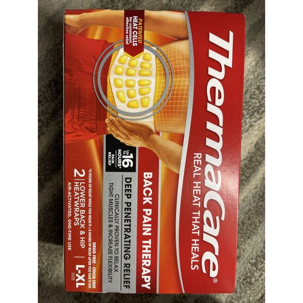 ThermaCare Lower Back & Hip L-XL Pain Relief Heat Wraps, 2 CT EXP 07/2025