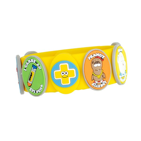 Food Allergy Bracelets for Kids – Bright, Fun Medical Charm Kit: Yellow Silicone Bracelet, Multiple Food Allergy Charms: Peanut, Nut, Dairy, Egg, Wheat & Epi Pen Charm, Medical Alert Bracelet for Kids