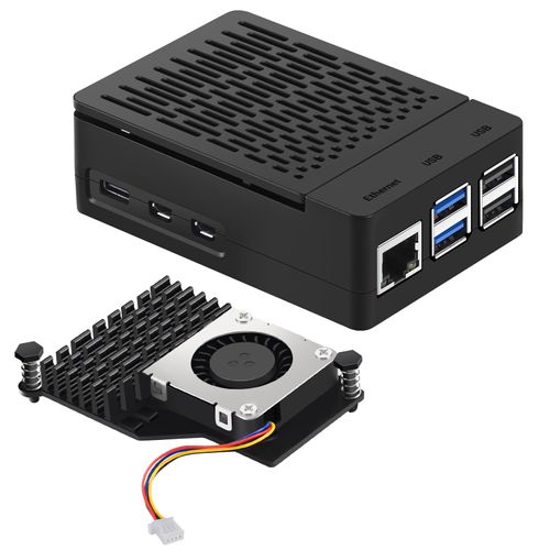 iUniker Case for Raspberry Pi 5, ABS Fan Case with Rux Cooler, Heatsink, Removable Top Cover (Black)
