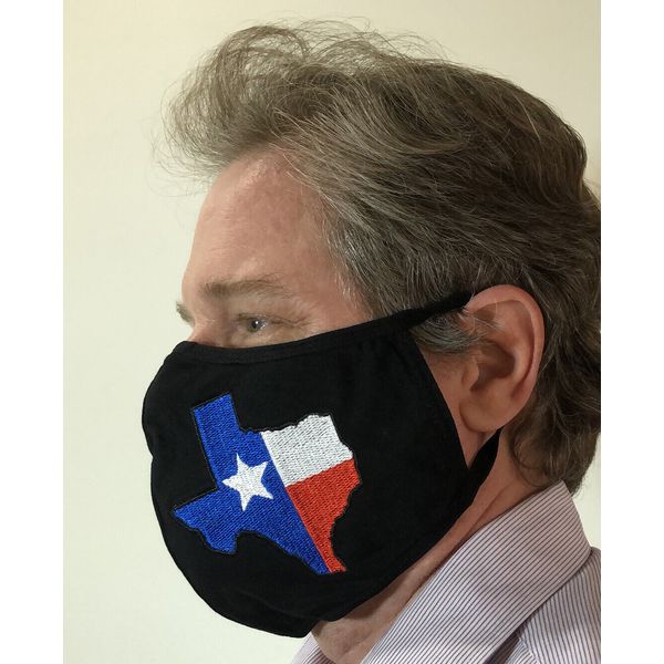 3 pack XL Extra Large Texas Flag Embroidered Black Face Mask Cotton Washable