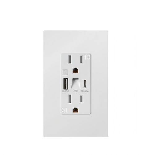 HANIVERSE 15Amp Outlet with Night Light, Smart Charging Power Outlet with USB-A & USB C Ports (5V/5A), Tamper-Resistant Receptacle with Screwless Wall Plate Included, ETL Listed, White