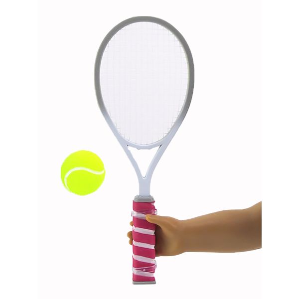 Tennis Racket for Dolls, 18in, Hot Pink, with Yellow Ball, American Fashion World