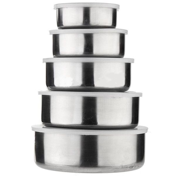 True Face Bowl Set 5 Pcs Stainless Steel Food Storage Bowls with 5 Lids Set Cover Nesting Bowls with Lids