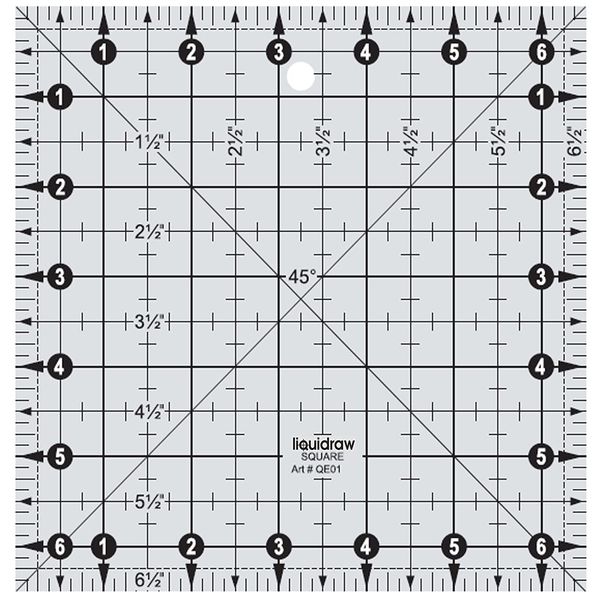 Liquidraw Square Quilting Ruler, Clear Acrylic Quilting Square Template, Imperial 6.5" x 6.5"