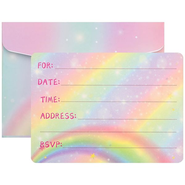 Rainbow Butterfly Party Invitation 12PCS Party Invitation Card, Party Supplies with Envelopes for Girls Boys Birthday Baby Shower, Invitation Letter Birthday Party Invitation Card (Rainbow)