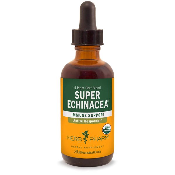 Herb Pharm Certified Organic Super Echinacea Liquid Extract Drops for Active Immune System Support, 2 Oz