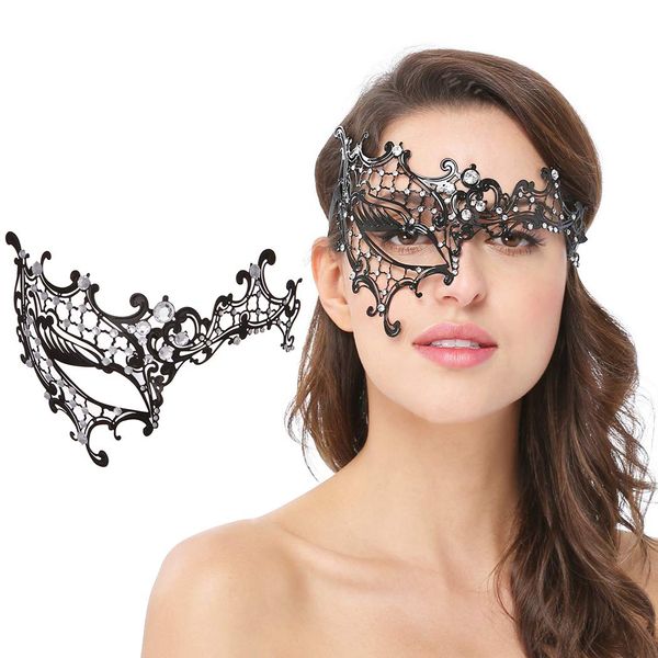 Masquerade Mask for Women Venetian Metal Party For Carnival Halloween Costume Cosplay (Phantom Black)