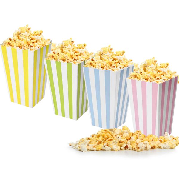 ZooYoo 12 Pcs 7x11.5cm Popcorn Boxes,Pink,Blue,Yellow,Green Mini Cardboard Popcorn Container For Kids'Party,Carnival Party Decoration