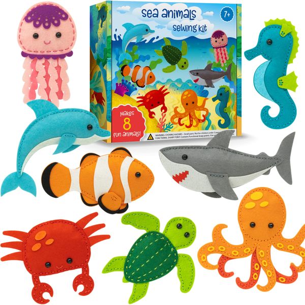 Craftorama Sewing Kit for Kids, Fun and Educational Sea Animal Craft Set for Boys and Girls Age 7-12, Sew Your Own Felt Animals Craft Kit for Beginners, 165 Piece Set