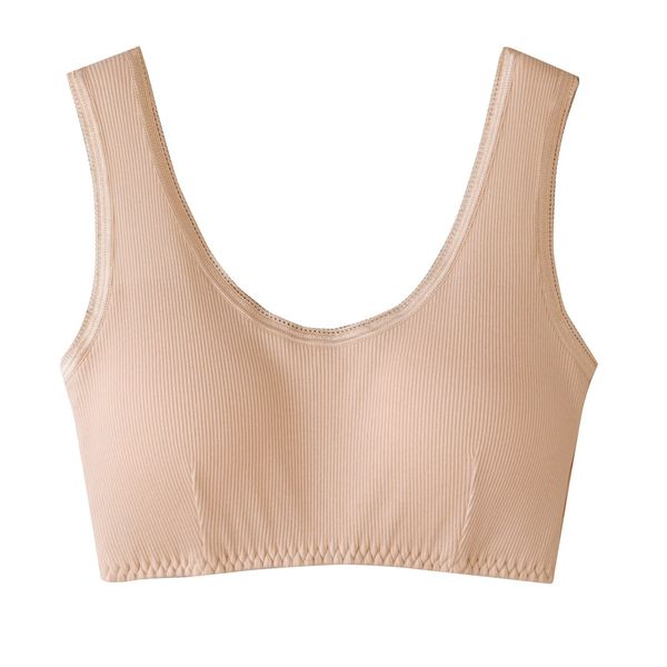100% Cotton Soft Rakuchin Bra 2 Pieces Beige LL