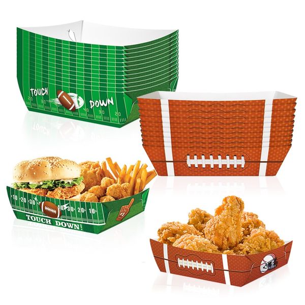 AIBIIN 48 Pack Football Party Supplies Football Party Paper Food Trays Disposable Food Serving Trays Football Tailgate Party Favors Food Boats Nacho Trays Hot Dog Trays Movie Snack Trays