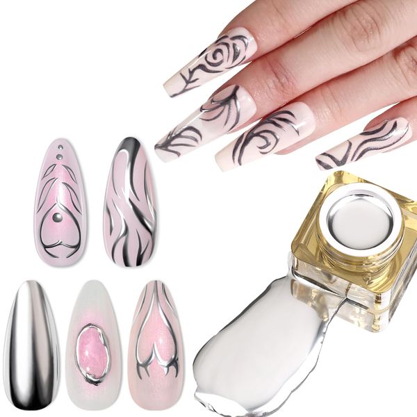 Metallic Painting Gel Nail Polish - Mirror Gold Liner Gel Polish - 3D Metal Painting Nail Varnish - Metal Painting Gel - Mirror Nails Finish - Nail Liner Painting Gel Polish DIY Nail Drawing at Home