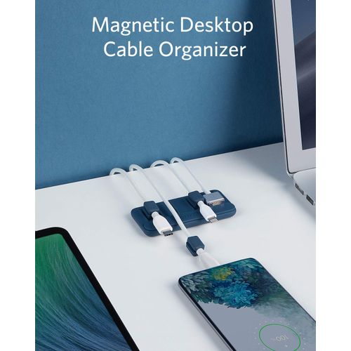 Anker Cable Management, Magnetic Holder, Desktop Cable Ties, 5 Clips for Lightning Cable, USB-C , Micro Cable, Sticks to Wood, Marble, Metal and Glass (in Blue)