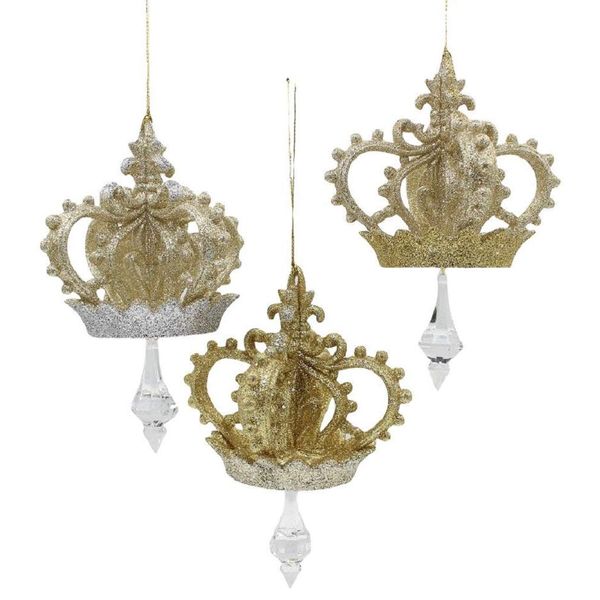 Gold and Silver Glittered Crown Ornaments 3 Assorted