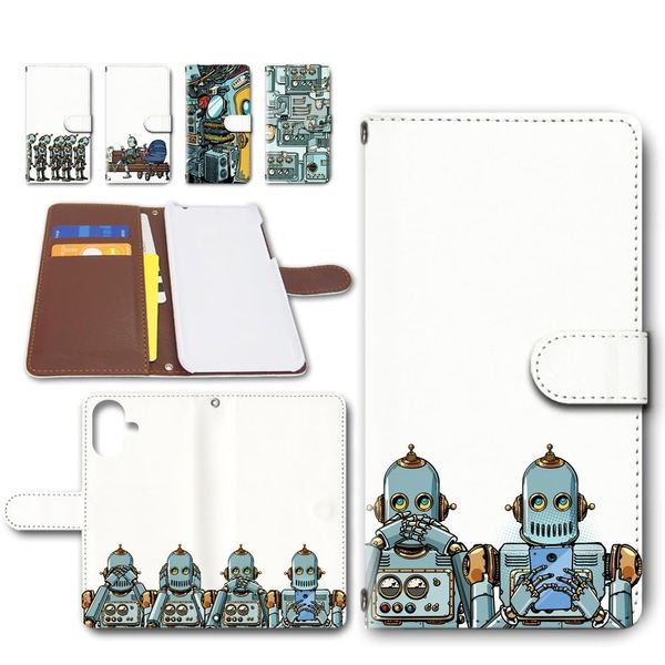 iPhone 16 Plus Case Notebook Type Smartphone Case with Camera Hole Diary Smartphone Phone Cover ROBOT Robot [Design B] iPhone 16 dc-968