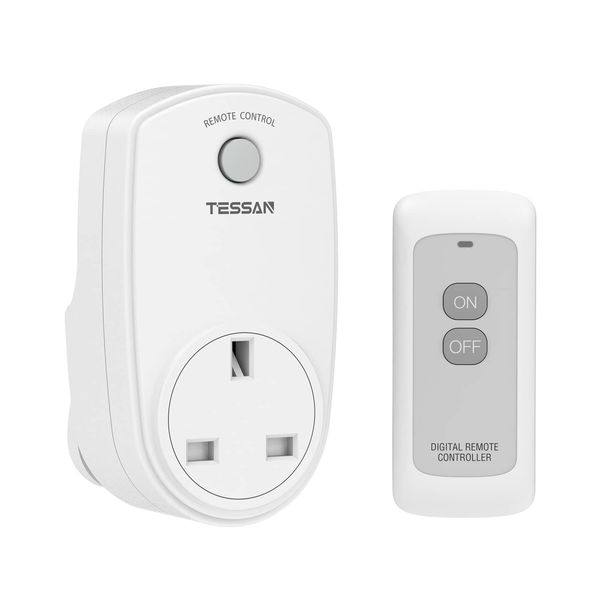 Remote Control Plug Socket UK, TESSAN Wireless Remote Control Sockets with 30m Operating Range, Programmable Remote Plugs Switch Work for Household Appliances, 1 Pack Socket and 1 Remote