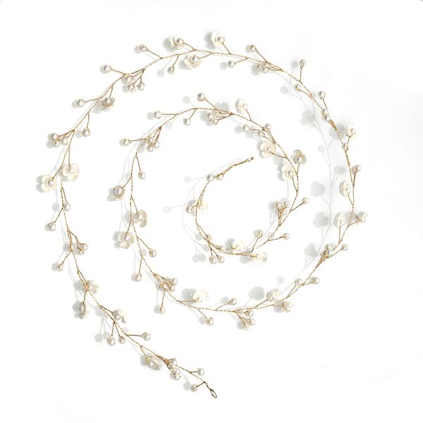 Zipetatah Bridal Headpieces for Wedding, Pearl Bridal Headpiece, Length 1M, Little Flower Bridal Hair Chain Headdress, Long Hair Band Coiling Headdress, Suitable for Weddings, Banquets, etc