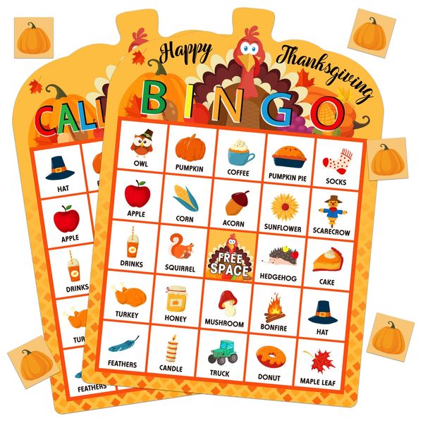 PETCEE Thanksgiving Bingo Game Adults 26 Players Thanksgiving Bingo Cards Fall Autumn Bingo Game Thanksgiving Party Games Bingo Prizes for School Classroom Family Party Activities