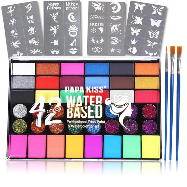 Face Paint Set For Kids And Adults, 42 Colours 40pcs Face Paint Stencils And 3 Face Paint Pens, Face Painting Kit For Festival, Neon Party Accessories,Halloween Makeup Cosplay