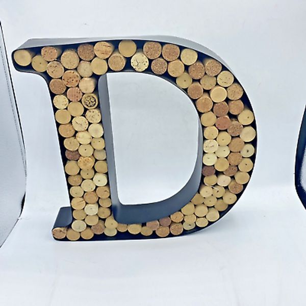 Wine Cork Holder Metal Monogram Letter "D" Wall Art Home Decor Filled Corks 12"