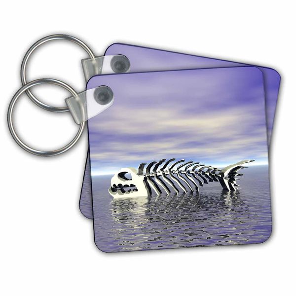 Key Chains Fish Bones features digital fish skeleton resting in shallow ocean waters (kc-19944-3)