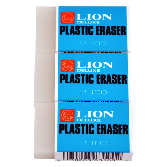 LION Translucent White Plastic Erasers, 3 EA/Pack, 1 Pack (P-100P)