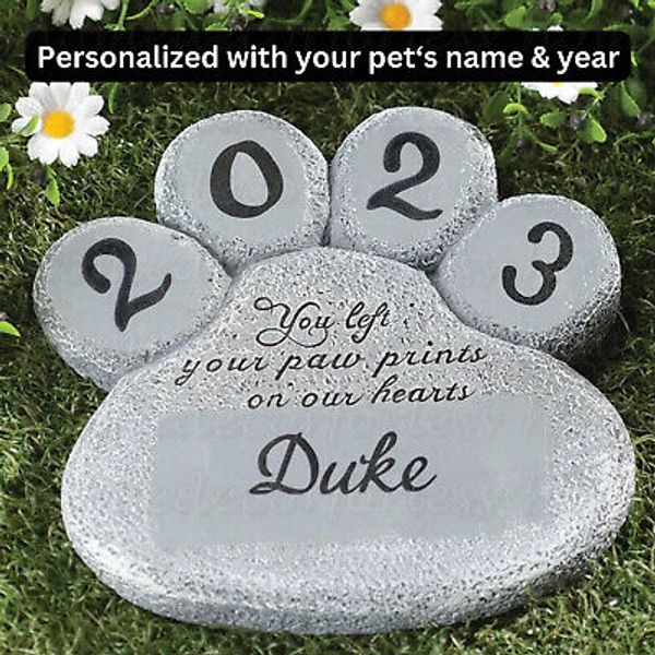 PERSONALIZED Paw Print Dog Cat Pet Memorial Grave Marker Garden Stepping Stone