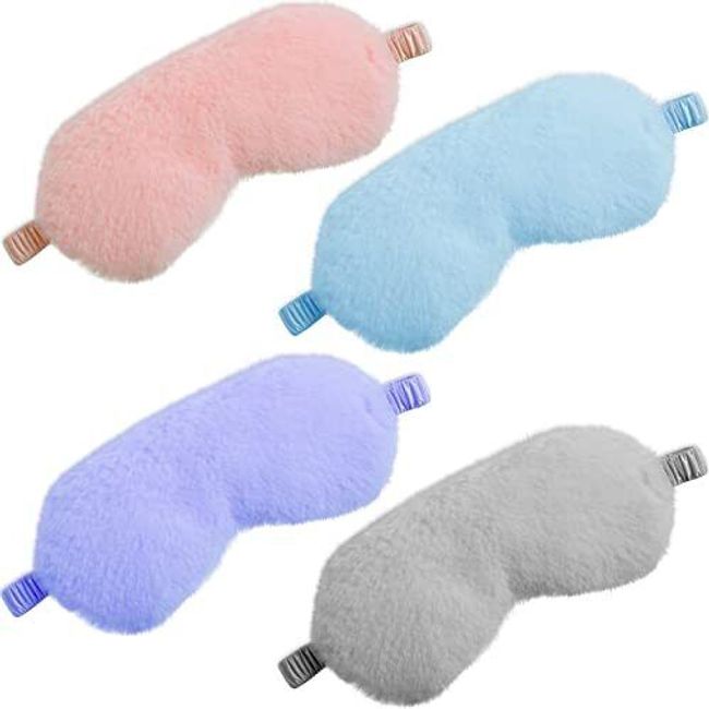 4 Pack Plush Furry Sleep Eye Mask Silk Satin Eye Cover with Adjustable Strap