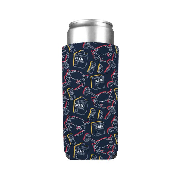 Stencil Outline OLD BAY Crab & Mallet (Navy) / Slim Can Cooler - 1 / Blue