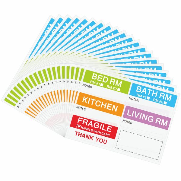 Hycodest 90x42mm House Moving Labels 6 Color Coded Label Sheets for Cardboard Box, Wardrobe Boxes 120 Labels