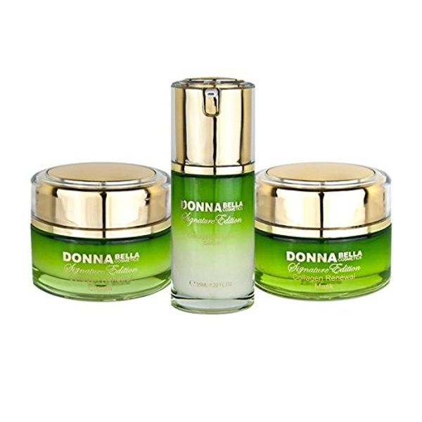 Donna Bella Caviar Signature Collagen Radiance Renewal Set - Facial Skin Care Kit (Cream, Mask & Serum) - Contains Peptides, Pure Caviar & Gold