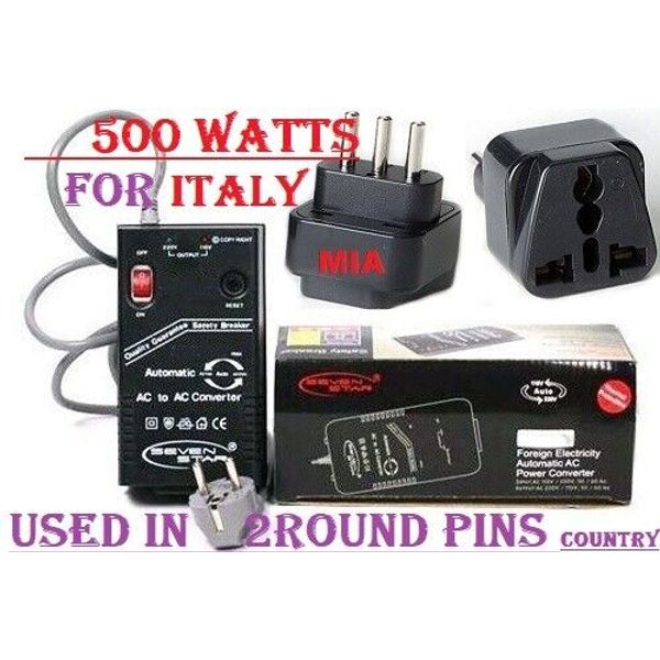 500 WATTS FOR ITALY Seven Star 110v 220v Volt 110V 220V  Voltage Converter NIB